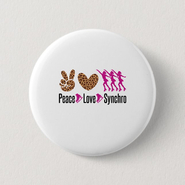 Peace Love Synchro Synchronised Skating 6 Cm Round Badge (Front)