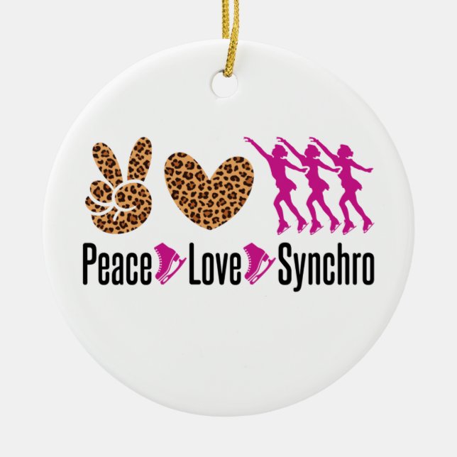 Peace Love Synchro Synchronised Skating Ceramic Tree Decoration (Front)