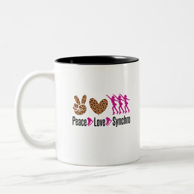 Peace Love Synchro Synchronised Skating Two-Tone Coffee Mug (Left)