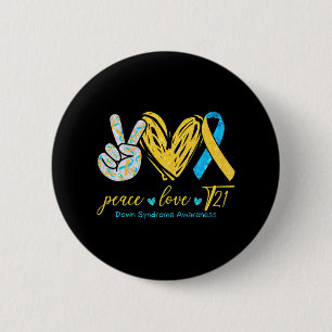 Peace Love T21 Blue Yellow Ribbon Down Syndrome 6 Cm Round Badge