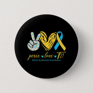 Peace Love T21 Blue Yellow Ribbon Down Syndrome 6 Cm Round Badge