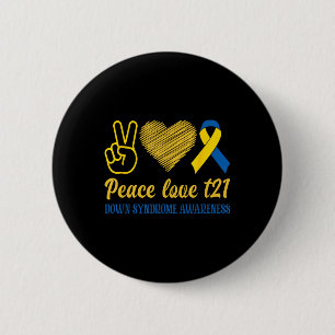 Peace Love T21 Blue Yellow Ribbon Down Syndrome 6 Cm Round Badge