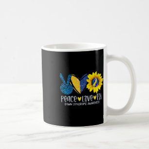 Peace Love T21 Blue Yellow Ribbon Down Syndrome Aw Coffee Mug