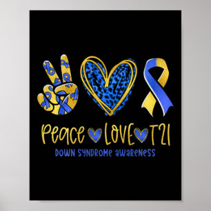 Peace Love T21 Blue Yellow Ribbon Down Syndrome Aw Poster