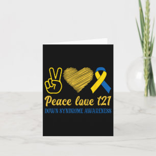 Peace Love T21 Blue Yellow Ribbon Down Syndrome Card