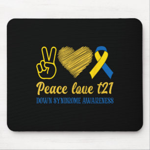 Peace Love T21 Blue Yellow Ribbon Down Syndrome Mouse Mat