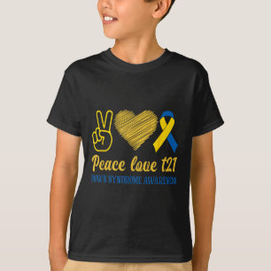 Peace Love T21 Blue Yellow Ribbon Down Syndrome T-Shirt
