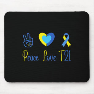 Peace Love T21 Blue Yellow World Down Syndrome Day Mouse Mat