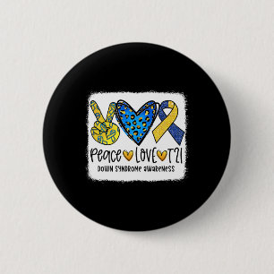 Peace Love T21 Cure Blue Yellow Down Syndrome Awar 6 Cm Round Badge