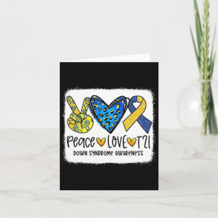 Peace Love T21 Cure Blue Yellow Down Syndrome Awar Card