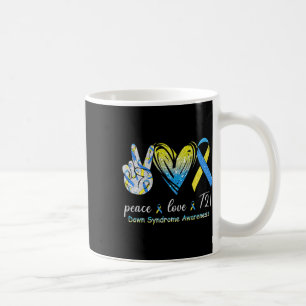 Peace Love T21 Down Syndrome Awareness Blue Yellow Coffee Mug