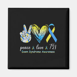 Peace Love T21 Down Syndrome Awareness Blue Yellow Magnet