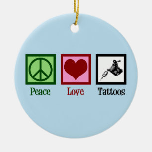 Peace Love Tattoos Ceramic Tree Decoration