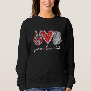 Peace Love Teach Book Cute Teacher Graphic Tee Plu