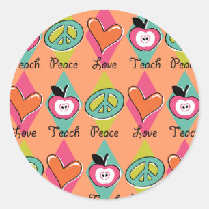 Peace Love Teach Classic Round Sticker