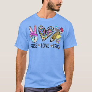 Peace Love Teach Leopard Back To School Teacher St T-Shirt