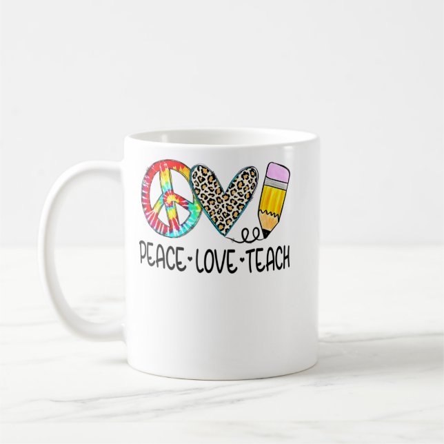 Peace Love Teach Leopard Teacher Back To School 20 Coffee Mug (Left)