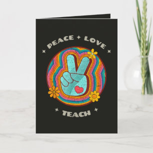Peace Love Teach Vintage Retro 70s Hippie Holiday Card