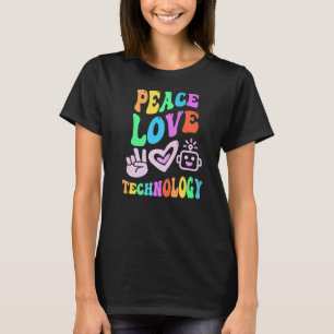 PEACE LOVE TECHNOLOGY Retro Computer Teacher Groov T-Shirt