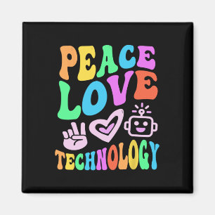 Peace Love Technology Retro Computer Teacher Vibes Magnet