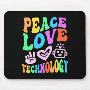 Peace Love Technology Retro Computer Teacher Vibes Mouse Mat
