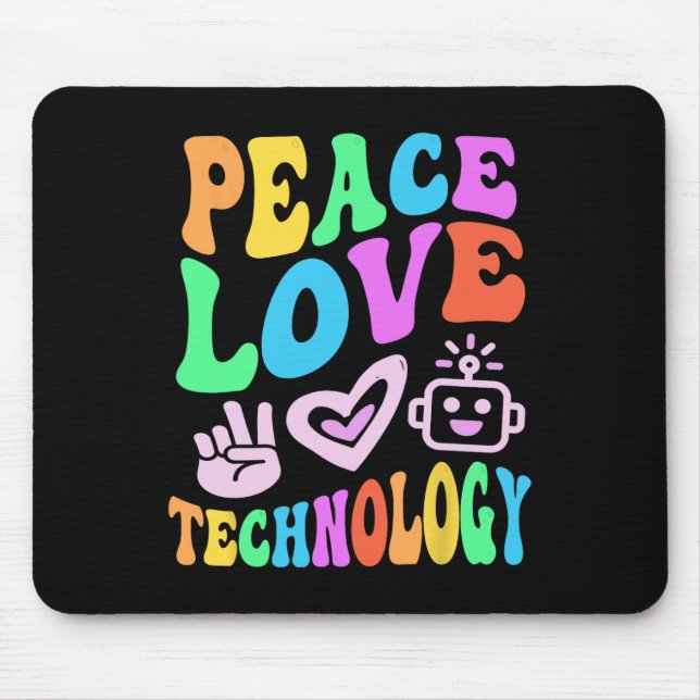 Peace Love Technology Retro Computer Teacher Vibes Mouse Mat (Front)