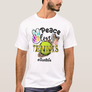 Peace Love Tennis Aunt Life Mum Grandma Leopard T-Shirt