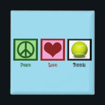 Peace Love Tennis Blue Magnet<br><div class="desc">A pretty peace sign, heart, and a yellow tennis ball makes a cute Christmas gift for a tennis player.</div>