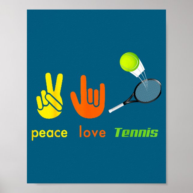 Peace Love Tennis Funny Tennis Lovers Hand Sign De (Front)