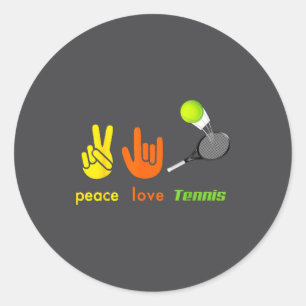 Peace Love Tennis Funny Tennis Lovers Hand Sign De Classic Round Sticker