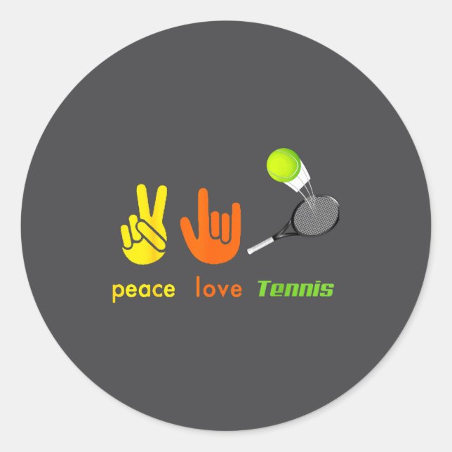 Peace Love Tennis Funny Tennis Lovers Hand Sign De Classic Round Sticker (Front)