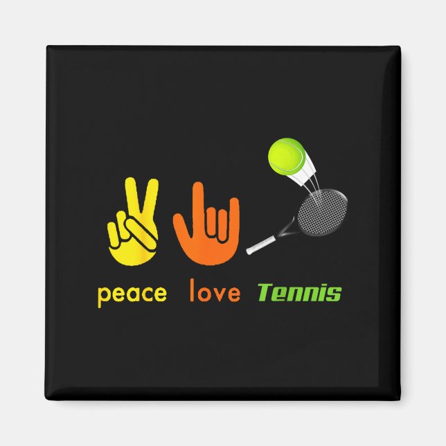 Peace Love Tennis Funny Tennis Lovers Hand Sign De Magnet (Front)