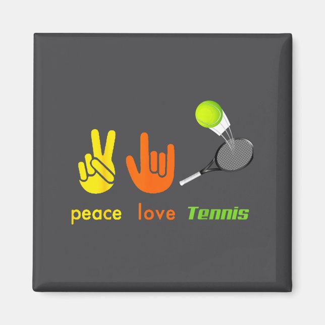 Peace Love Tennis Funny Tennis Lovers Hand Sign De Magnet (Front)