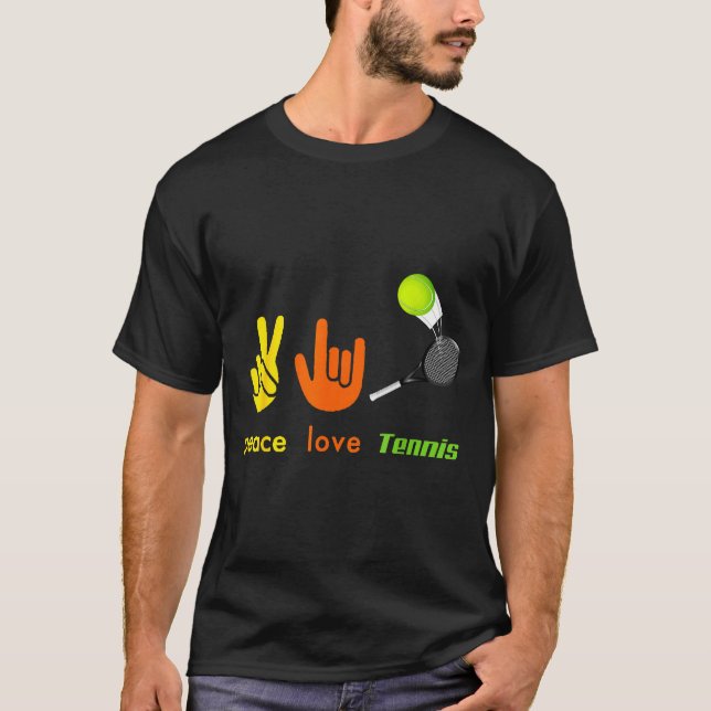 Peace Love Tennis Funny Tennis Lovers Hand Sign De T-Shirt (Front)