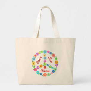 Peace Love Tennis Large Tote Bag