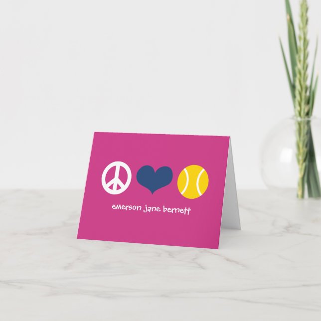 Peace, Love, Tennis Pink Thank You Card (Front)