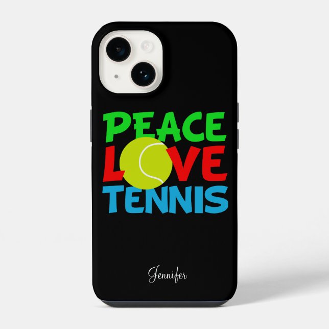 Peace Love Tennis Player Cute Personalised Black iPhone Case (Back)