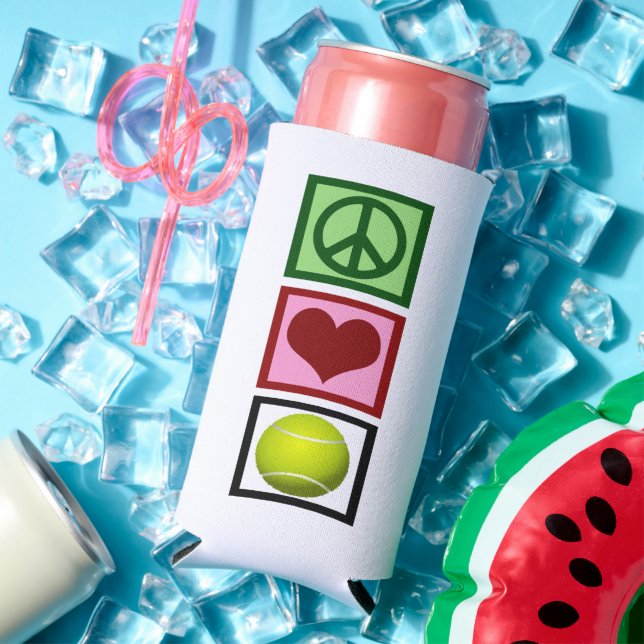 Peace Love Tennis Player Cute Seltzer Can Cooler (In Situ Summer)