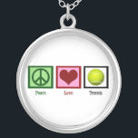 Peace Love Tennis Silver Plated Necklace<br><div class="desc">A peace sign,  heart,  and a tennis ball design makes a great gift for a tennis player.</div>