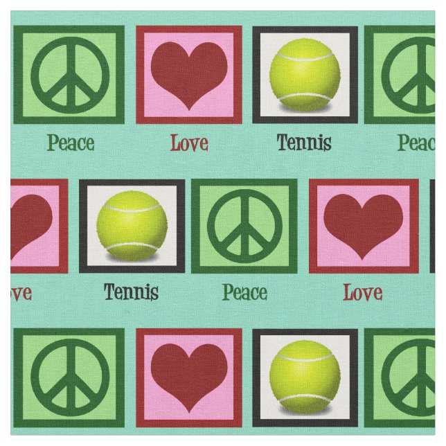 Peace Love Tennis Teal Green Fabric (Close Up)