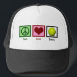 Peace Love Tennis Trucker Hat<br><div class="desc">Are you the tennis pro at your high school or college? Show it off.</div>