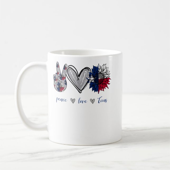 Peace Love Texas Flag Sunflower  Coffee Mug (Left)