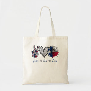 Peace Love Texas Flag Sunflower Tote Bag