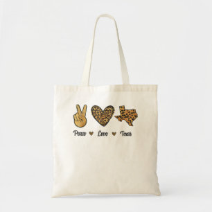 Peace Love Texas Leopard Flag Map Souvenirs For Me Tote Bag