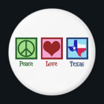 Peace Love Texas State Flag Magnet<br><div class="desc">Peace Love Texas magnet. A cute Texan gift with a peace sign,  heart,  and the state of Texas flag.</div>