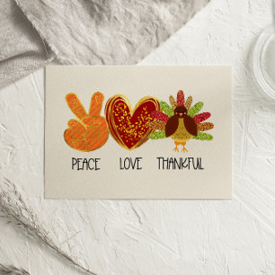 Peace Love Thankful Glitter Thanksgiving card