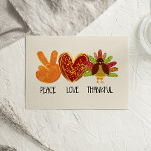 Peace Love Thankful Glitter Thanksgiving card