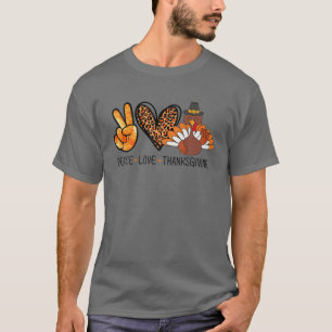 Peace Love Thanksgiving Leopard Heart Turkey Thank T-Shirt