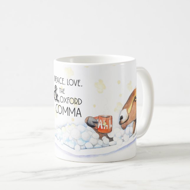 Peace, Love, & the Oxford Comma (Bathing Goat) Mug (Front Right)