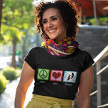 Peace Love Theatre Company Custom Actress T-Shirt<br><div class="desc">A cute custom actress shirt for a theater company,  drama club or those who love the art of acting. Customize this with your theatre name or society in white above the cool peace sign,  heart,  and drama masks. Peace Love Theatre.</div>